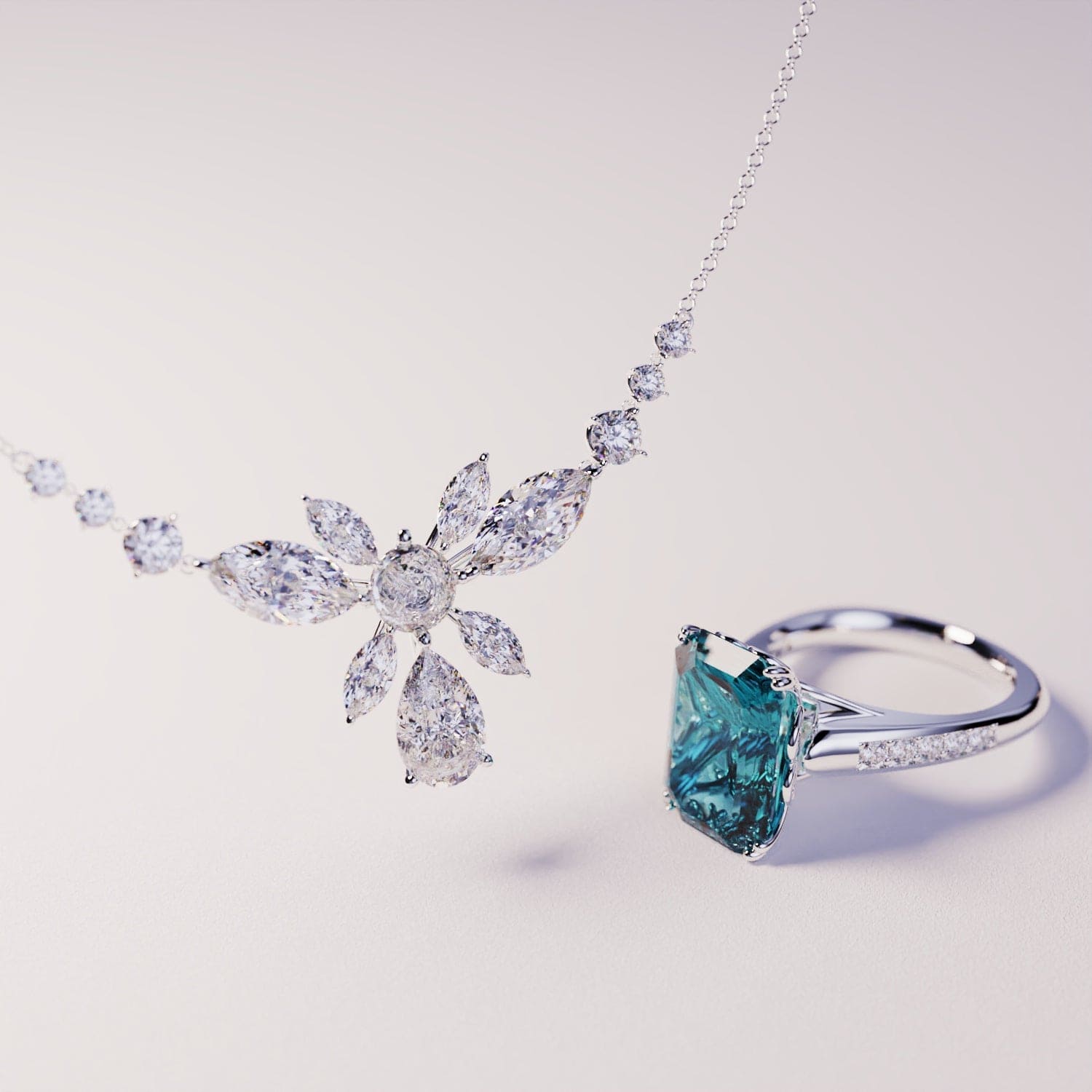 Azure Dream: collar y anillo mejorados - Plata de ley S925