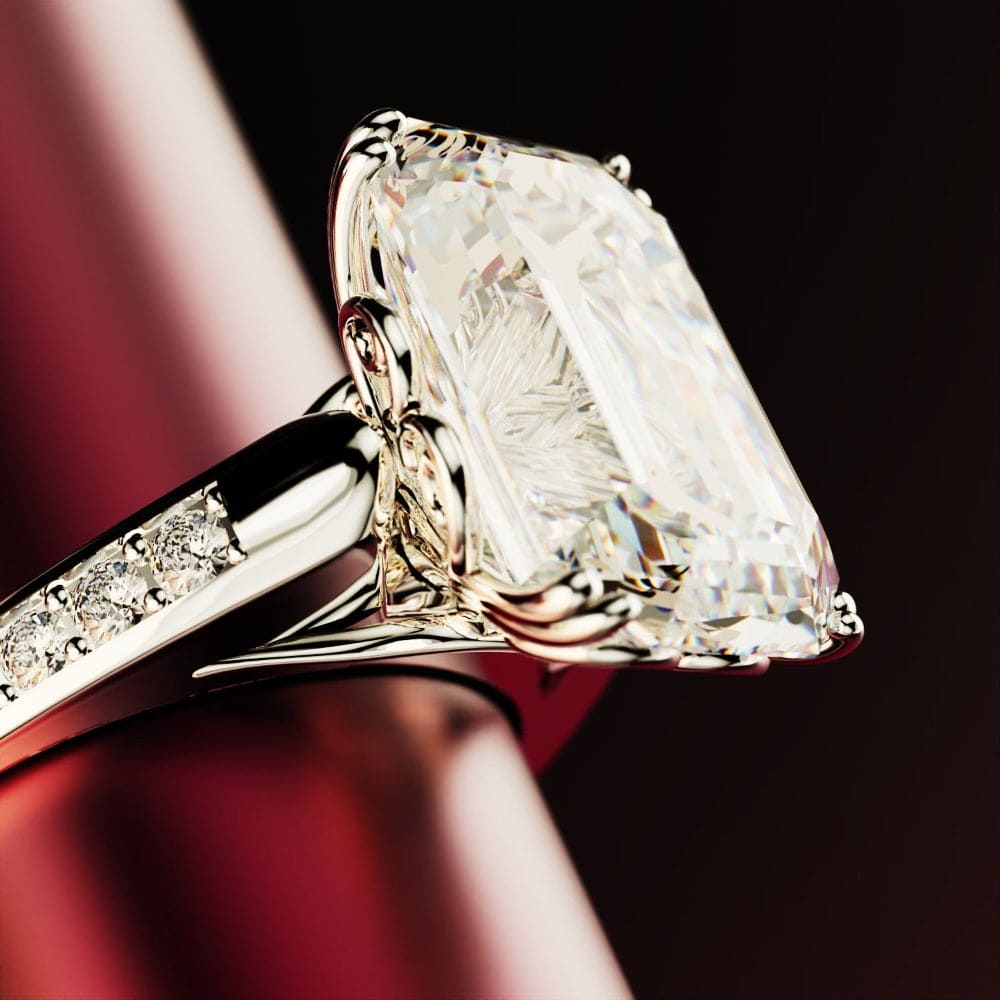 Crystal Dream: Emerald-Cut Diamond Sculpted Silver Ring