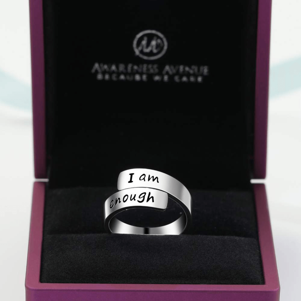 Thick Wrap 925 Sterling Silver 'I Am Enough' Ring-Awareness Avenue™-Awareness,best-seller,enough,gift: All,gift: Inspirational,IAmEnough,jewellery,Jewelry,Ring,ring: All,ring: Inspirational,Semicolon,Silver