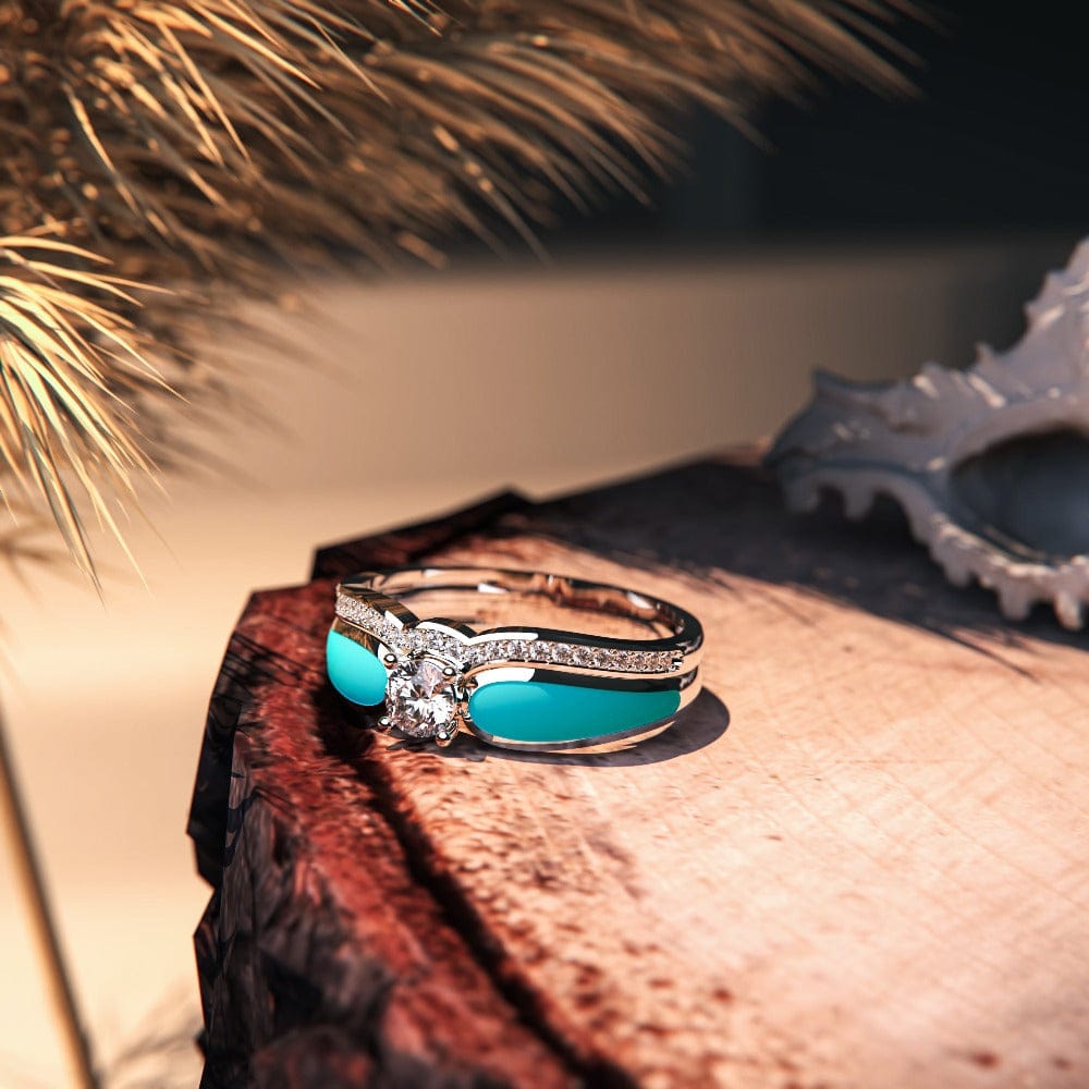 Two-piece Blue Lagoon Turquoise Ring set in S925 sterling silver