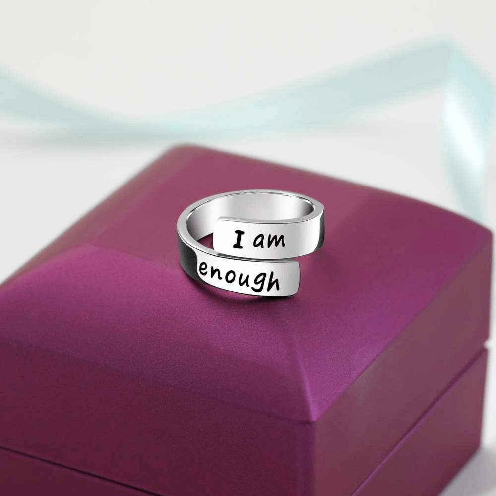 Thick Wrap 925 Sterling Silver 'I Am Enough' Ring-Awareness Avenue™-Awareness,best-seller,enough,gift: All,gift: Inspirational,IAmEnough,jewellery,Jewelry,Ring,ring: All,ring: Inspirational,Semicolon,Silver
