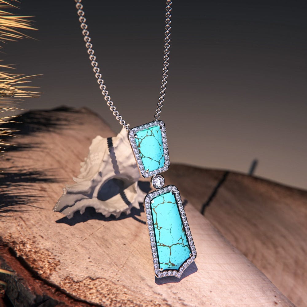 Turquoise Seabed Jewel Necklace featuring a turquoise pendant in a sterling silver setting zoomed out side view