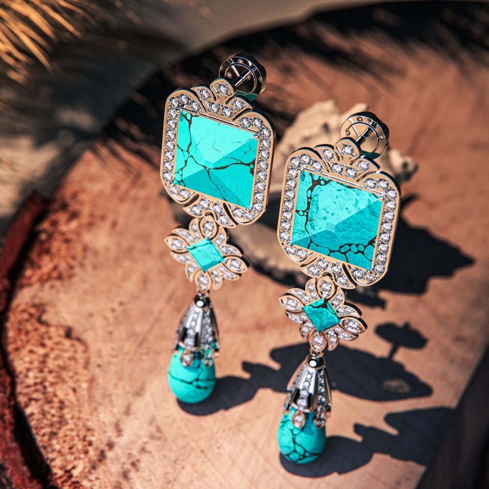 Turquoise Seabed Earrings featuring turquoise stones in a sterling silver setting zoomed up detailed image