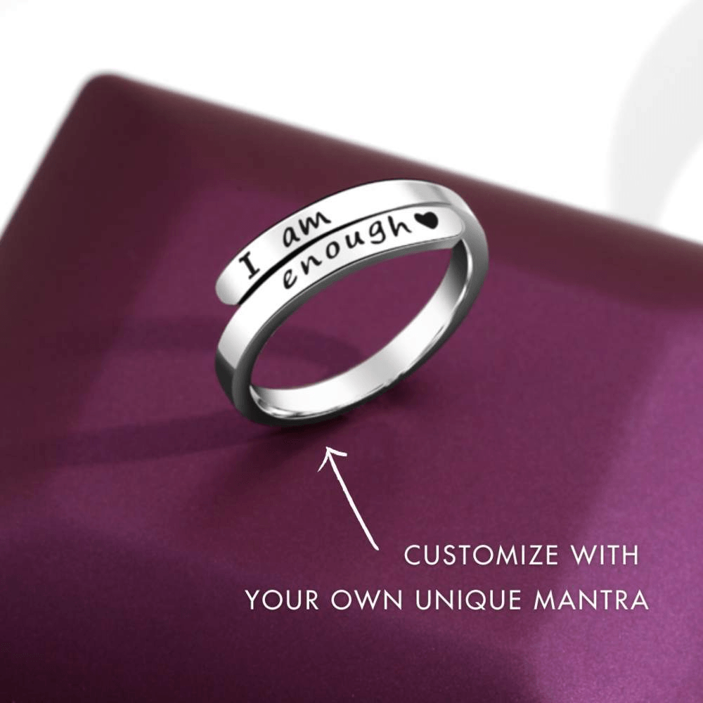 Custom Mantra 925 Sterling Silver Ring-Awareness Avenue™-Awareness,best-seller,enough,gift: All,gift: Inspirational,IAmEnough,jewellery,Jewelry,Ring,ring: All,ring: Inspirational,Semicolon,Silver