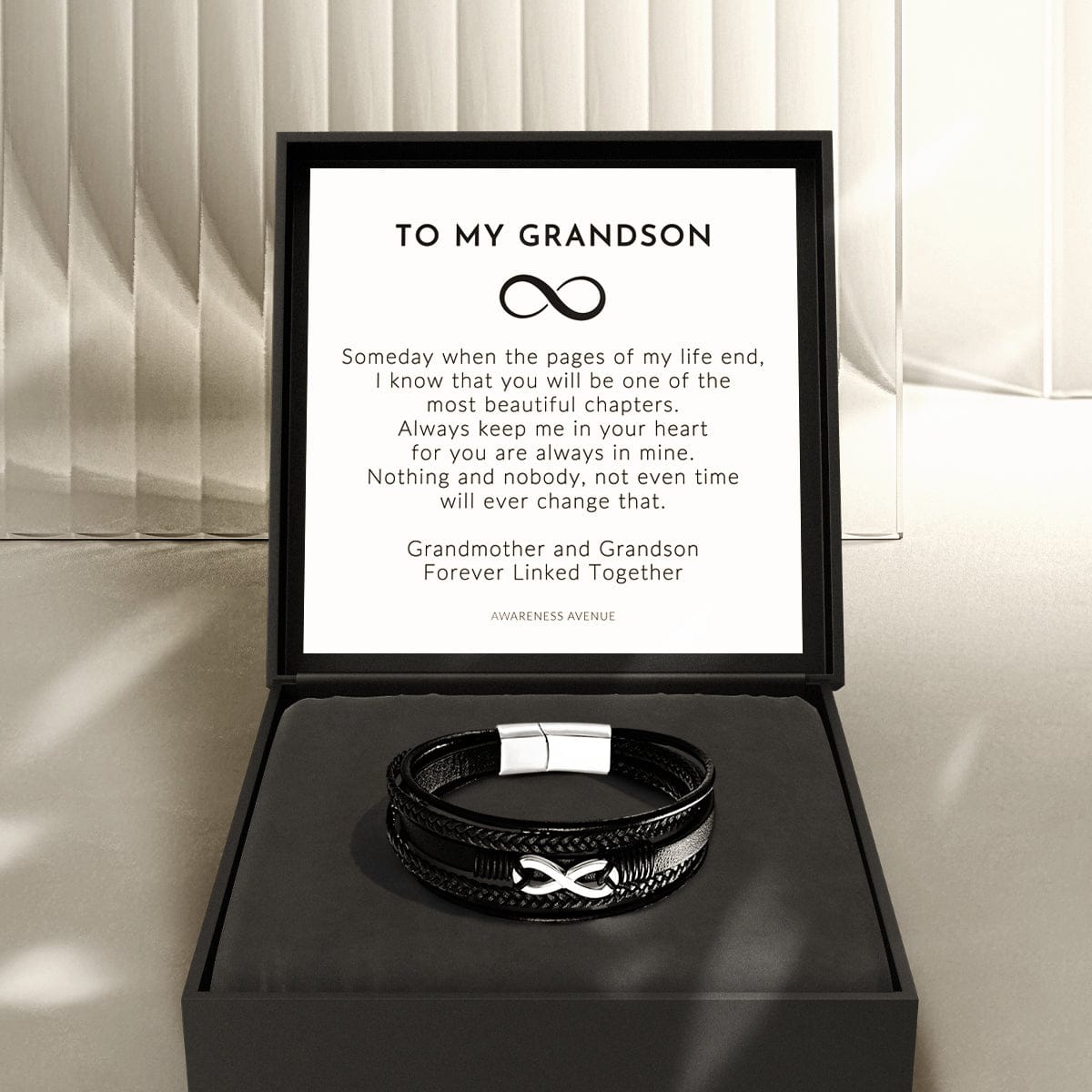 To My Grandson | I Will Always Be With You | Leather Bracelet