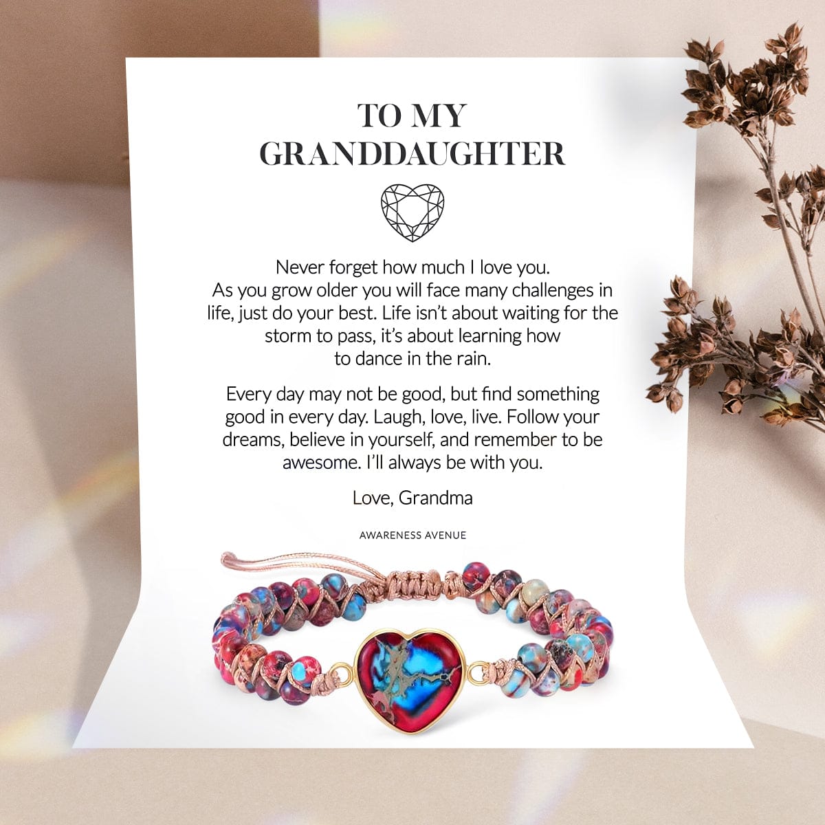 To My Granddaughter | Love You Forever | Jasper Heart Bracelet