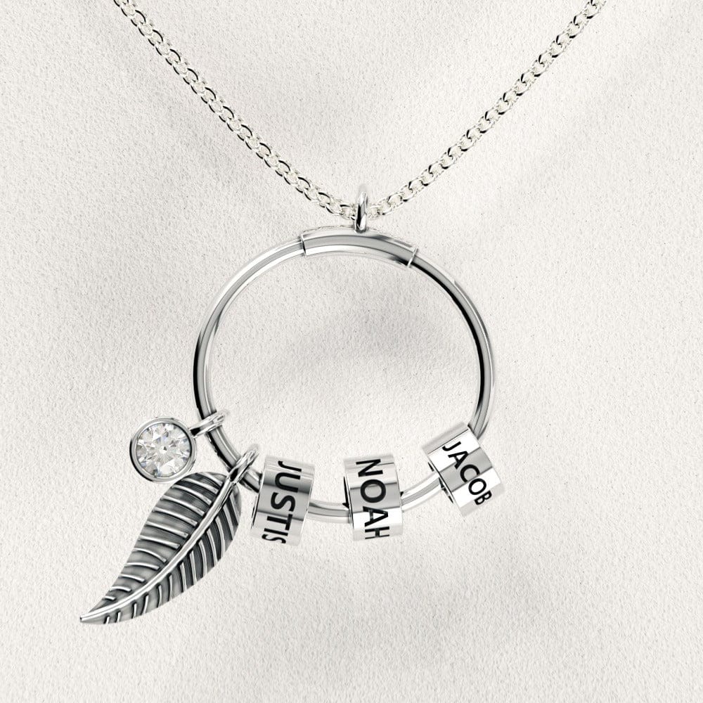Custom Beaded Circle Pendant and Leaf Design Necklace