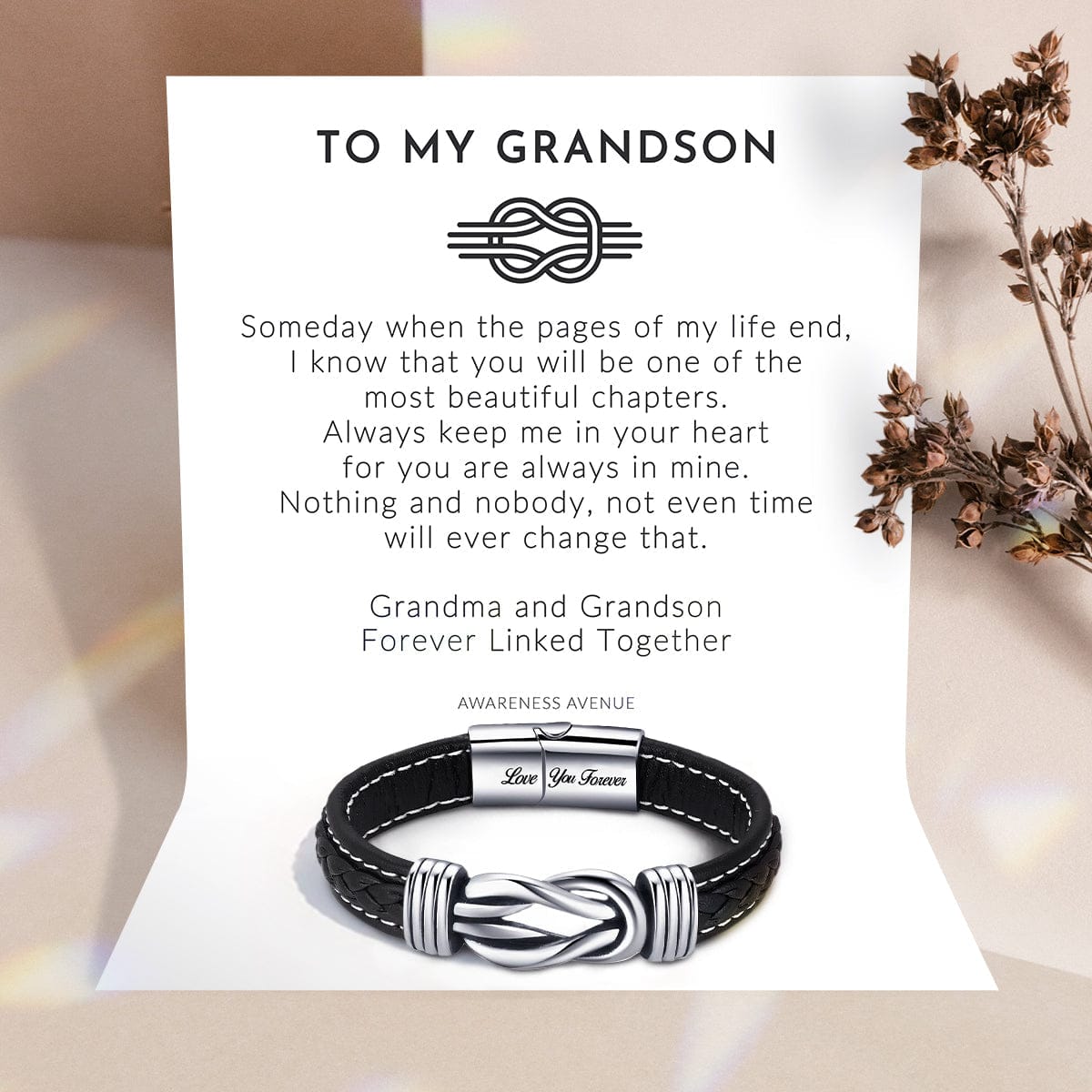 To My Grandson | Forever Linked Together | Leather Bracelet