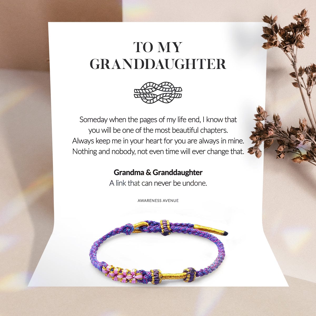 Granddaughter | A Link That Can Never Be Undone | Peach Blossom Knot Bracelet