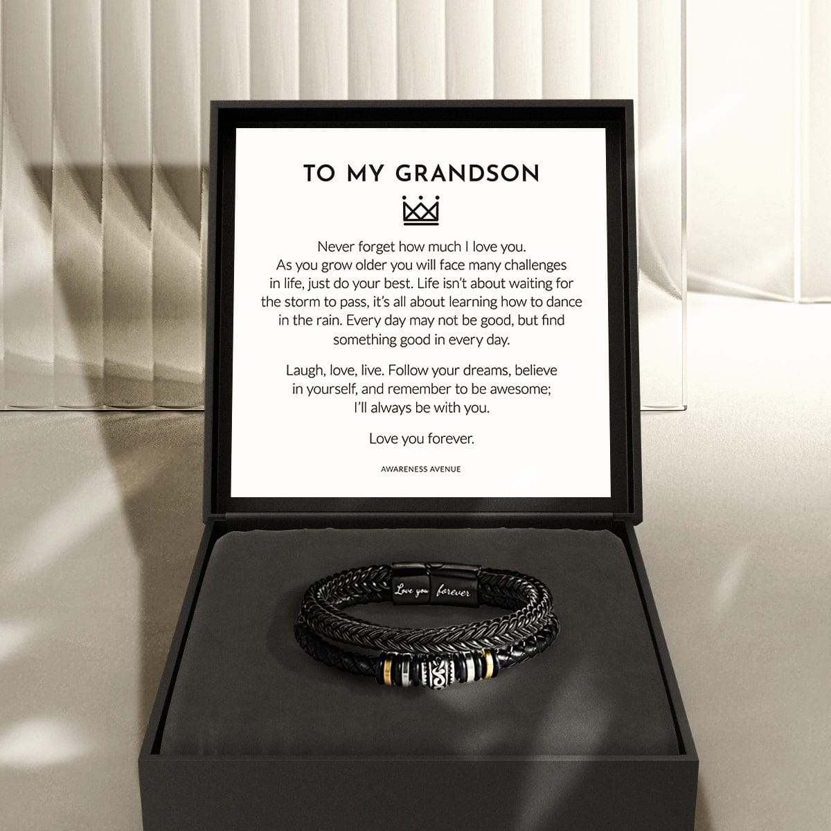 To My Grandson | Love You Forever | Leather Braid Bracelet