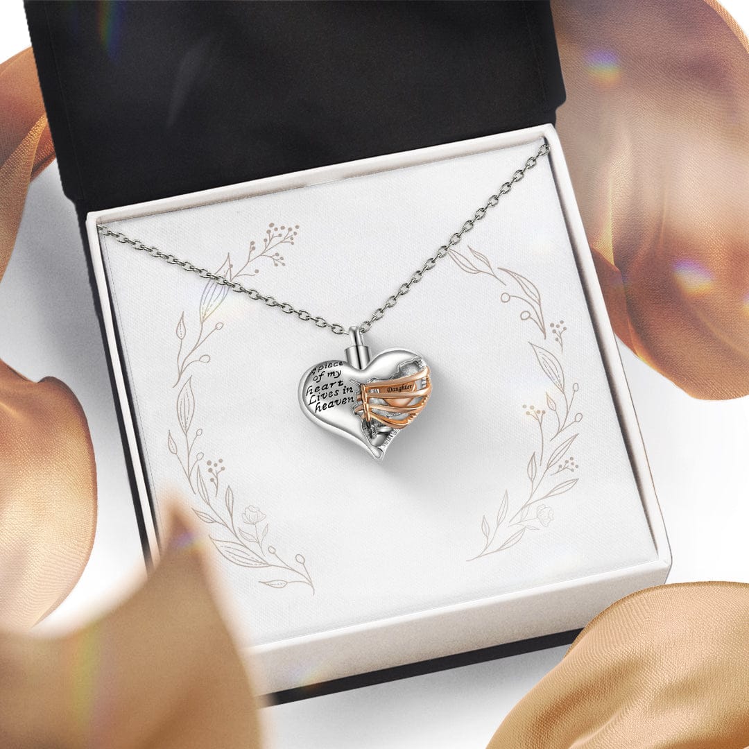 A Piece Of My Heart Lives In Heaven | Memorial Urn Heart Cremation Necklace