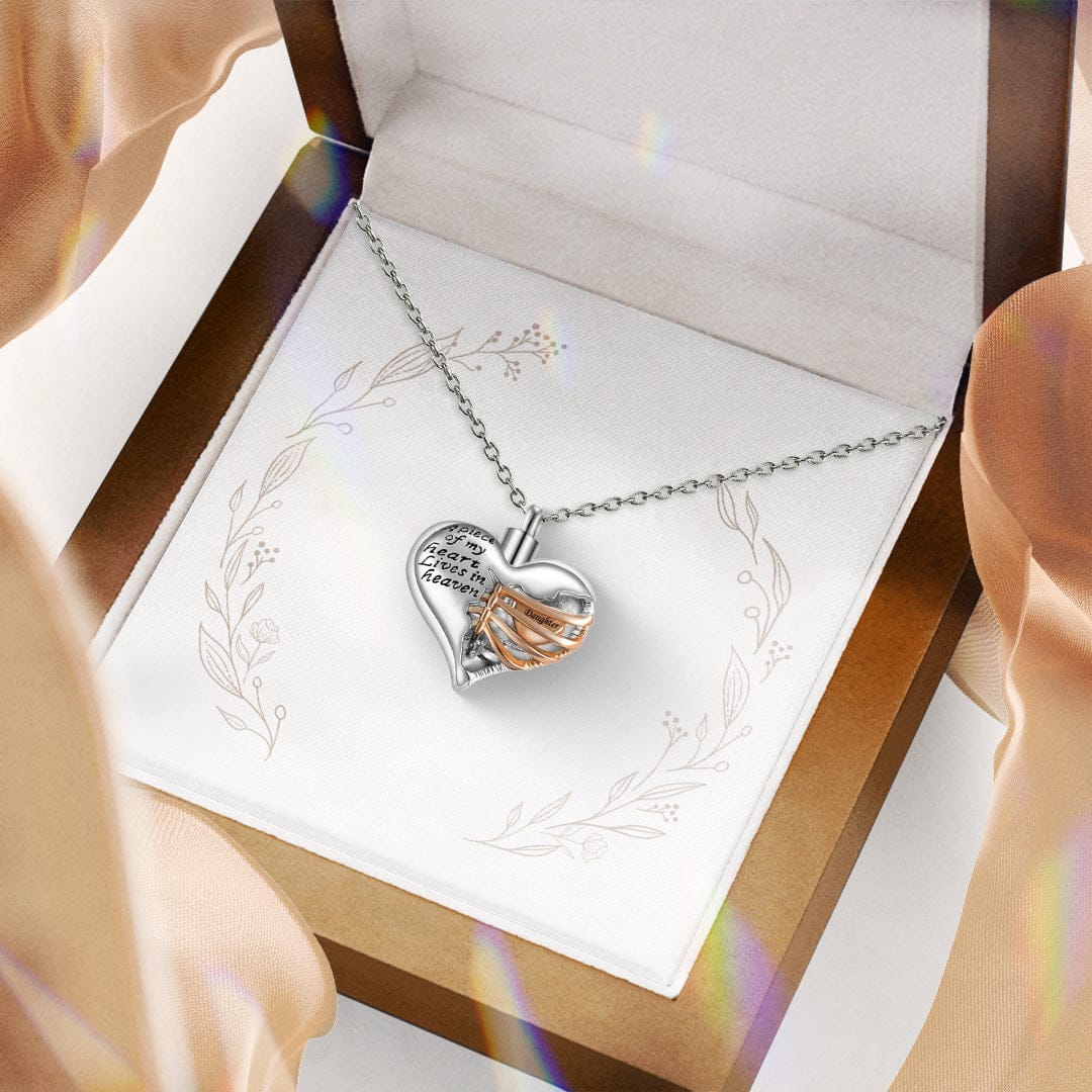 A Piece Of My Heart Lives In Heaven | Memorial Urn Heart Cremation Necklace