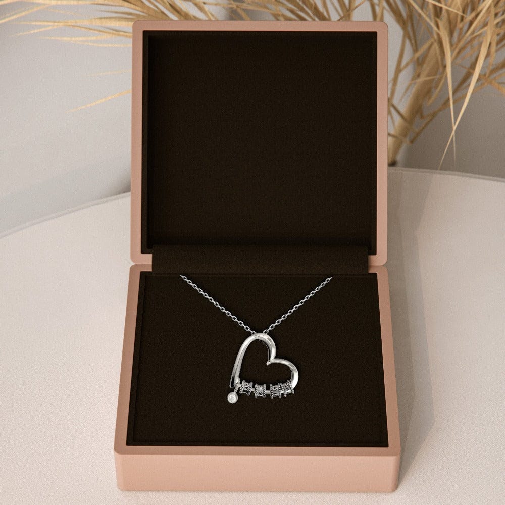 Personalized Heart Charm Necklace with Engraved Beads