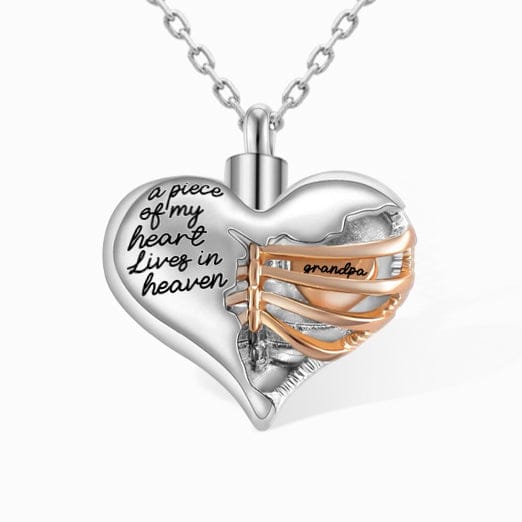 A Piece Of My Heart Lives In Heaven | Memorial Urn Heart Cremation Necklace