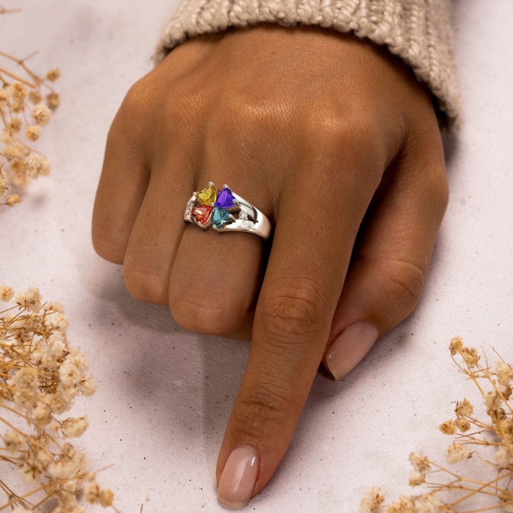Personalized S925 Mother's Day Clover Ring with Birthstones