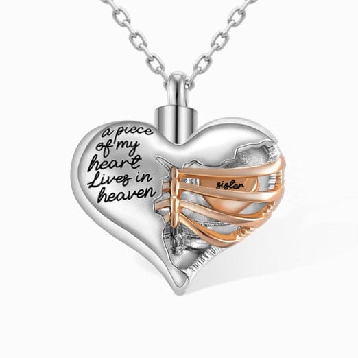 A Piece Of My Heart Lives In Heaven | Memorial Urn Heart Cremation Necklace