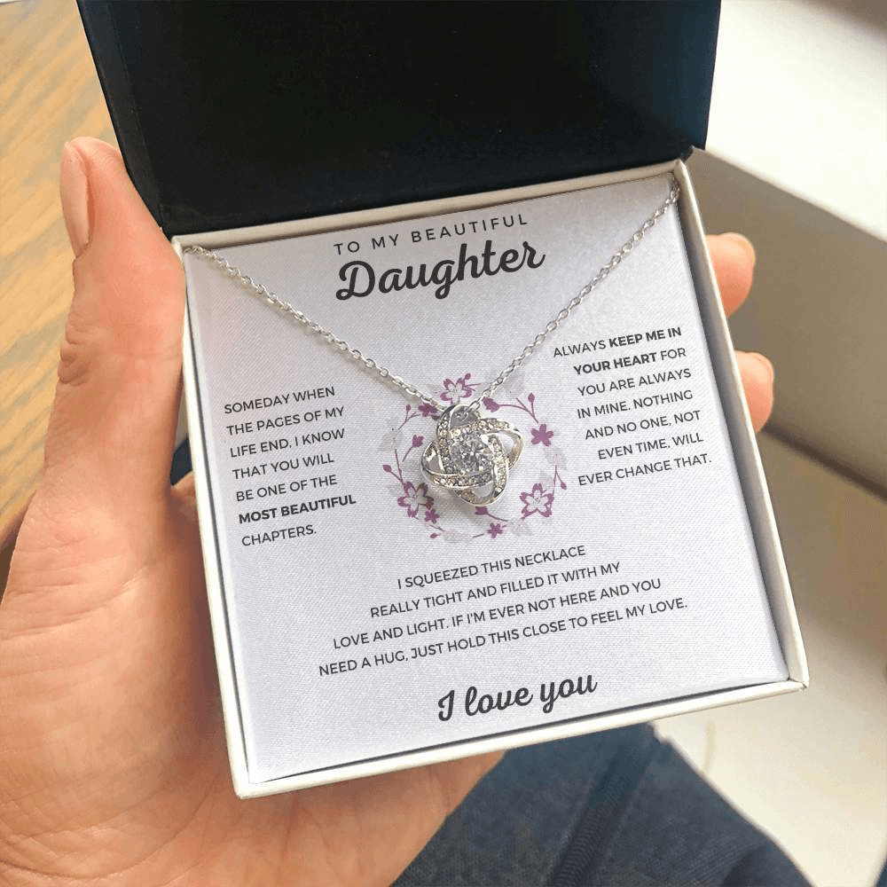 Daughter | I Love You | 925 Silver Love Knot Necklace-Awareness Avenue-Daughter,gift: All,gift: Daughter,Jewelry,Necklace,necklace: All,necklace: Daughter,Silver
