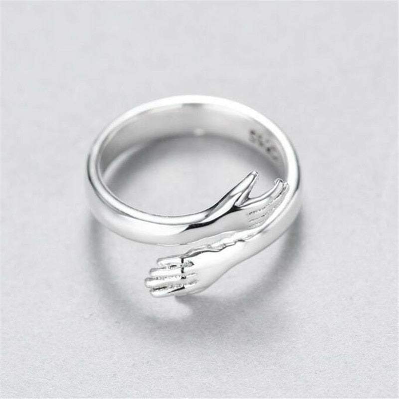 Embrace | Hug Ring | 925 Sterling Silver-Awareness Avenue™-Awareness,best-seller,enough,gift: All,gift: Inspirational,IAmEnough,jewellery,Jewelry,Ring,ring: All,ring: Inspirational,Semicolon,Silver
