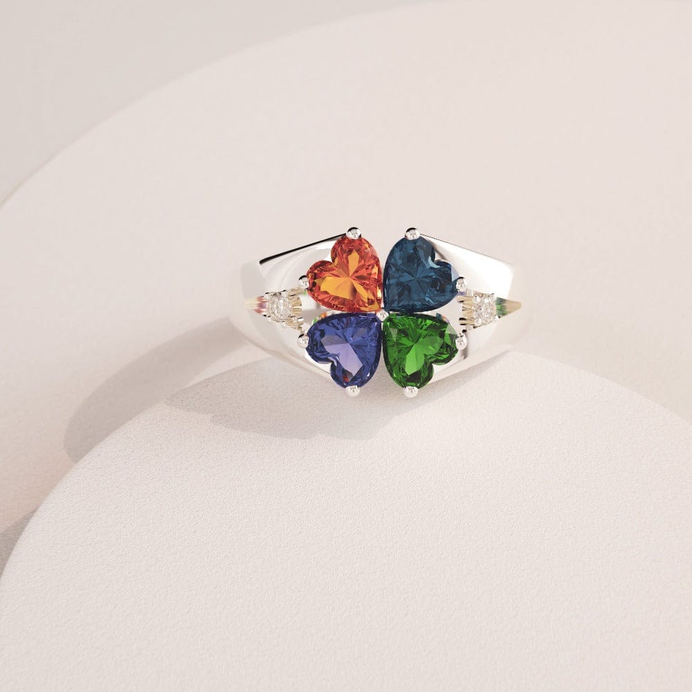 Personalized S925 Mother's Day Clover Ring with Birthstones