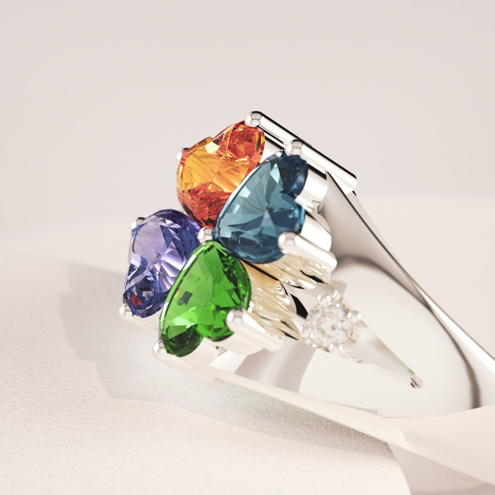 Personalized S925 Mother's Day Clover Ring with Birthstones