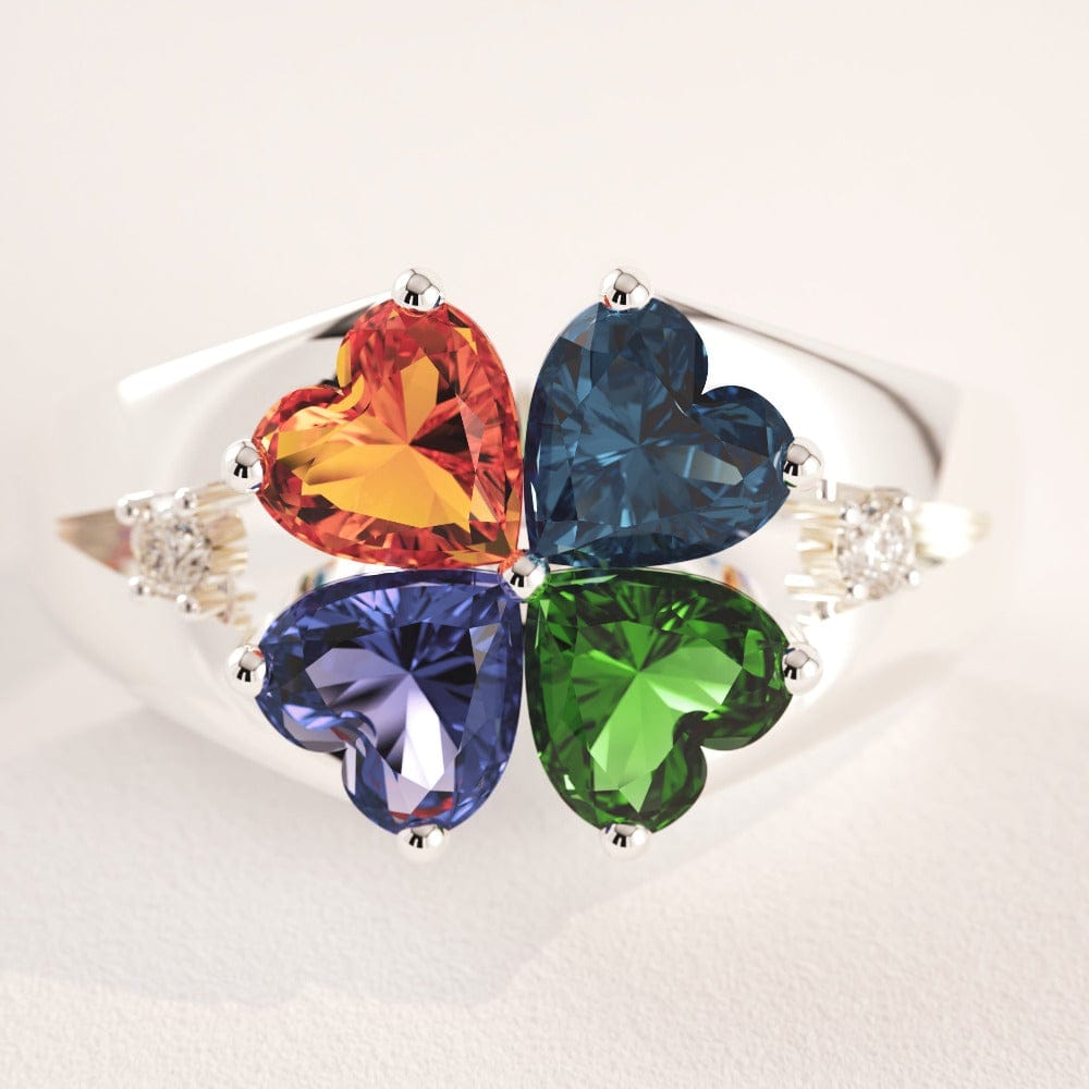 Personalized S925 Mother's Day Clover Ring with Birthstones