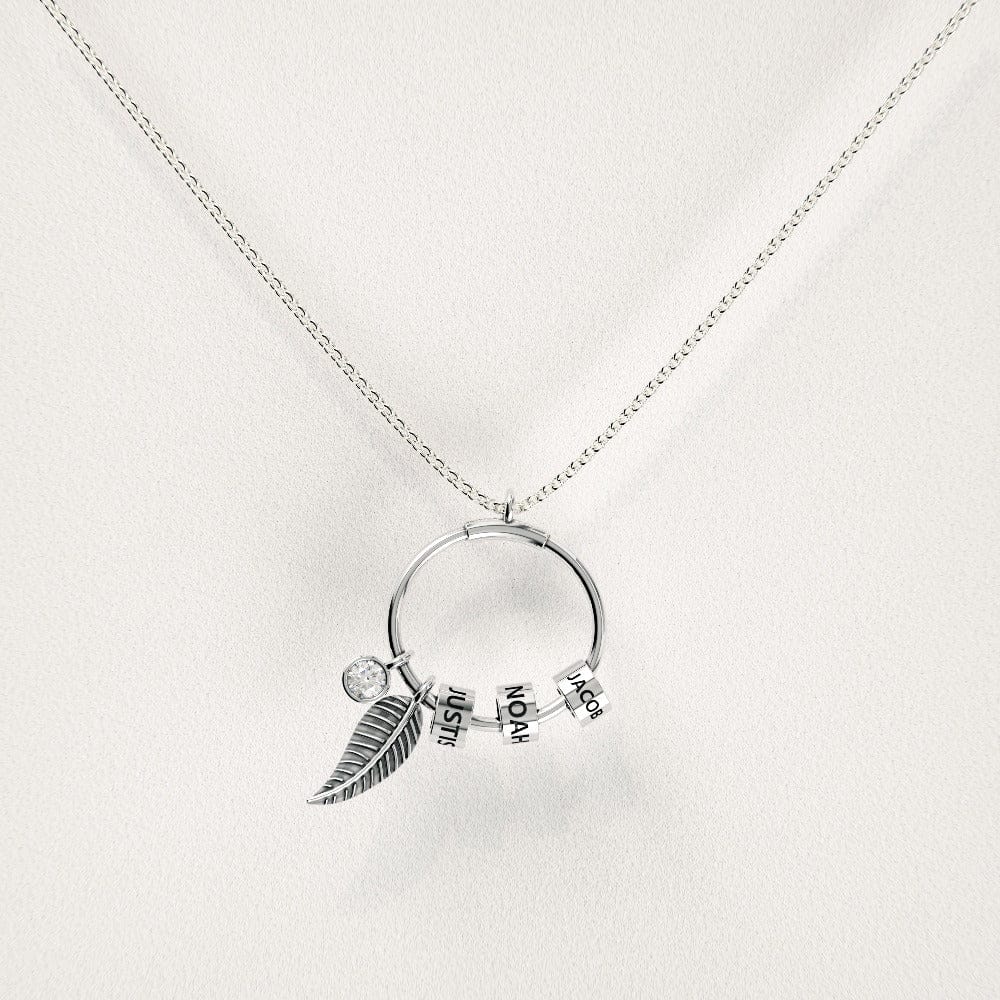 Custom Beaded Circle Pendant and Leaf Design Necklace
