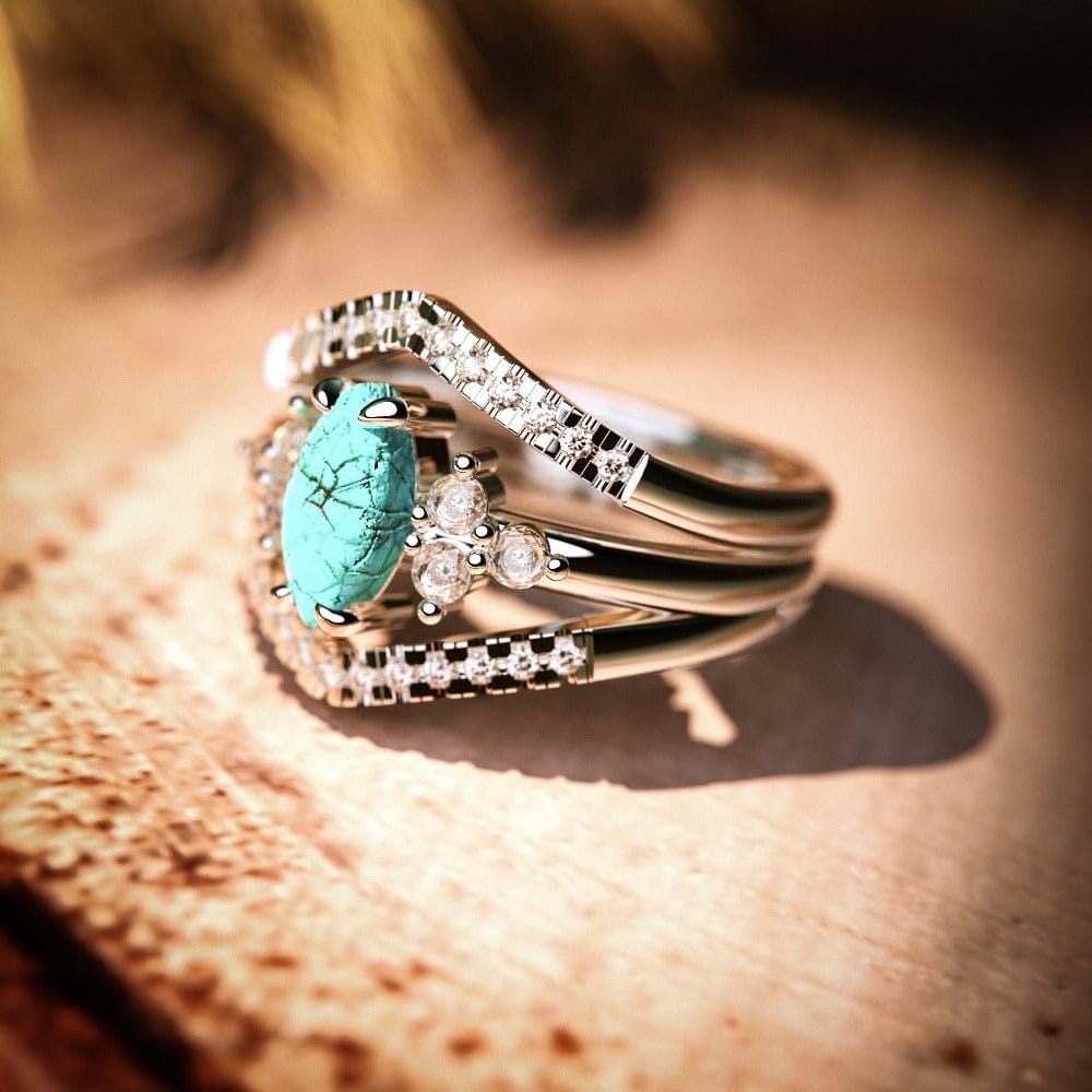 Ocean's Embrace: 2 Piece Set Ring - S925 Sterling Silver